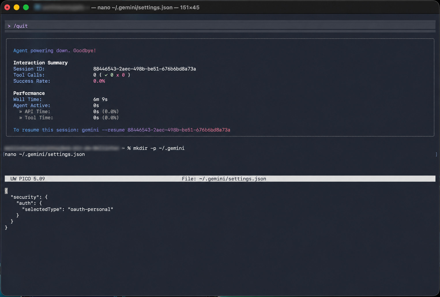Nano text editor showing settings.json with the mcpServers.euler.httpUrl block added, indicating Modified in the title bar