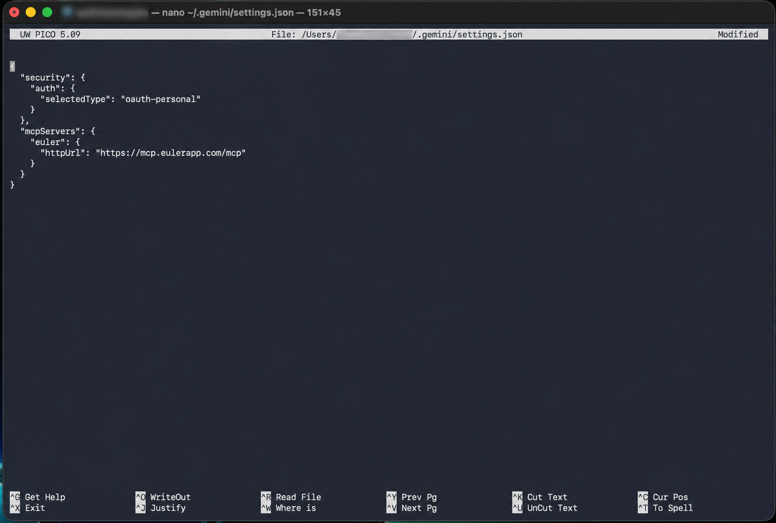 Gemini CLI showing /mcp output with euler listed as Disconnected OAuth not authenticated